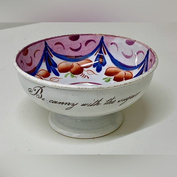 c. 1830 Vintage Gaudy Welsh Drape Variant Inscribed Pedestal Sugar Bowl - Picture 1 of 16